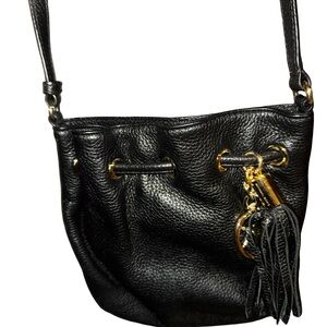 Michael kors black Pebbled leather tassel crossbody bag